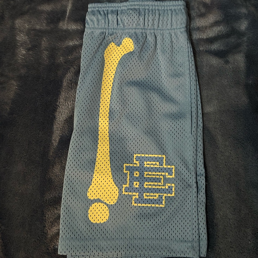Gray Mesh Shorts with Bone Design
